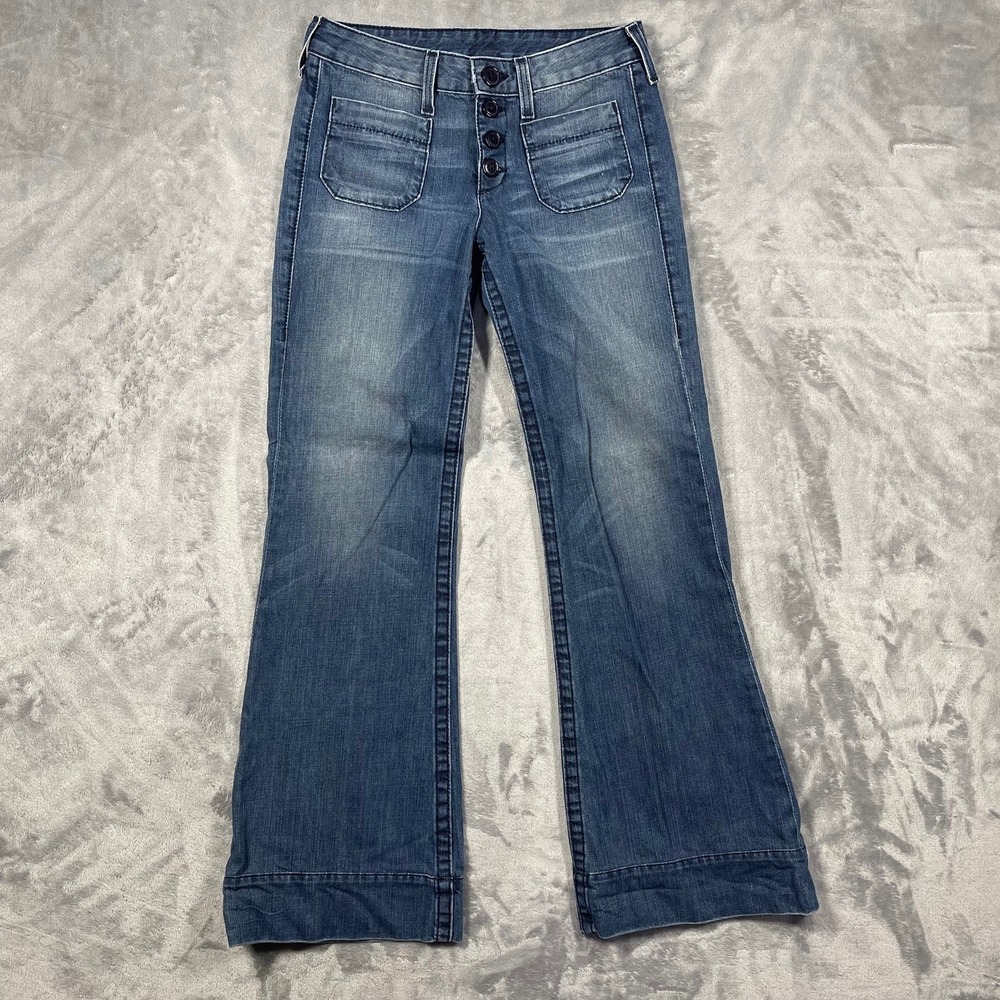 True Religion Womens Flare Jeans Button Fly Blue Denim Size 27(29)